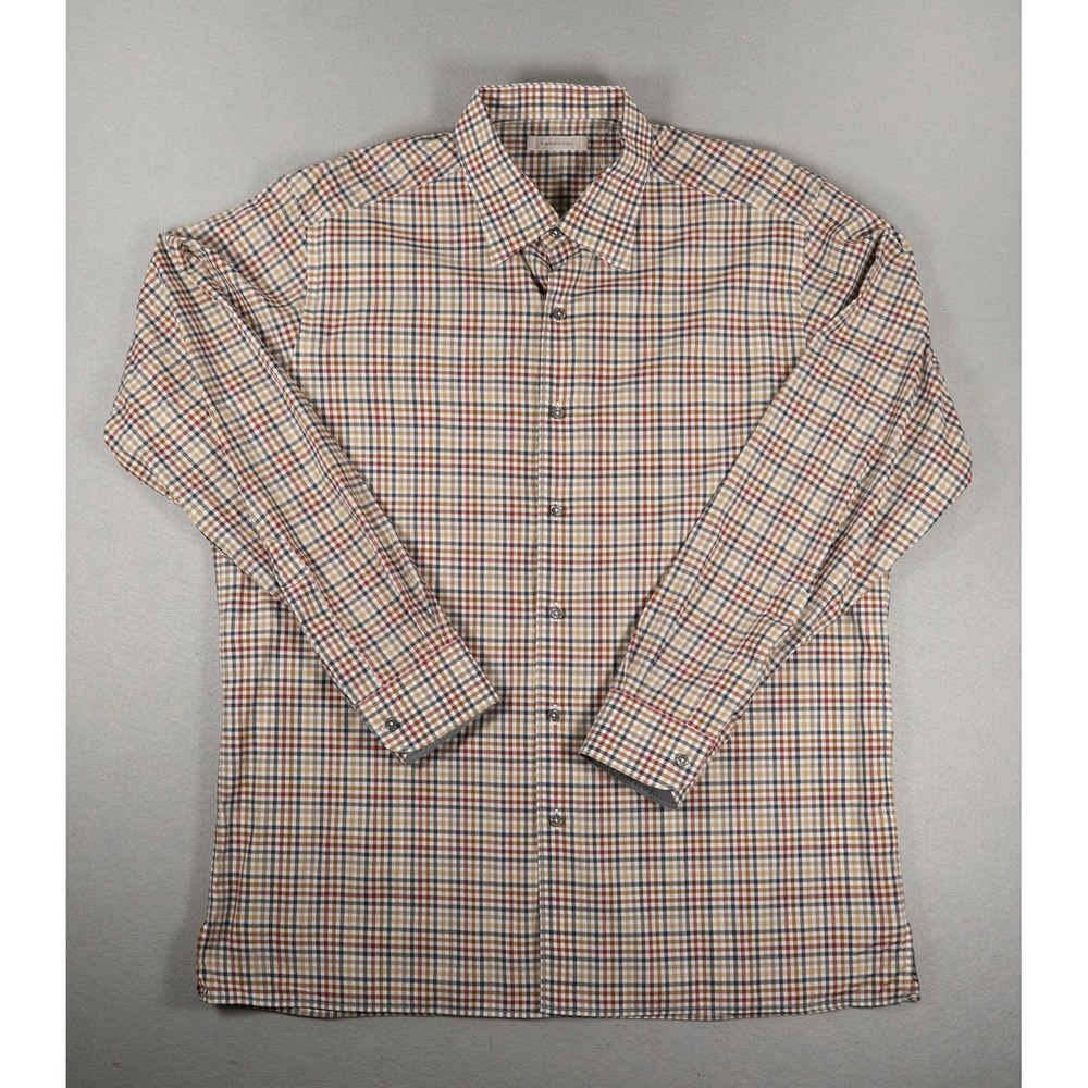 Ermenegildo Zegna Mens Shirt XXL Long Sleeve Micro Check Cotton Button Down